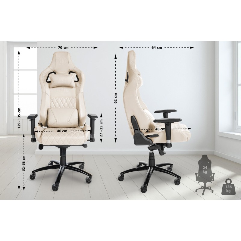 Silla de oficina Keren en piel auténtica color crema