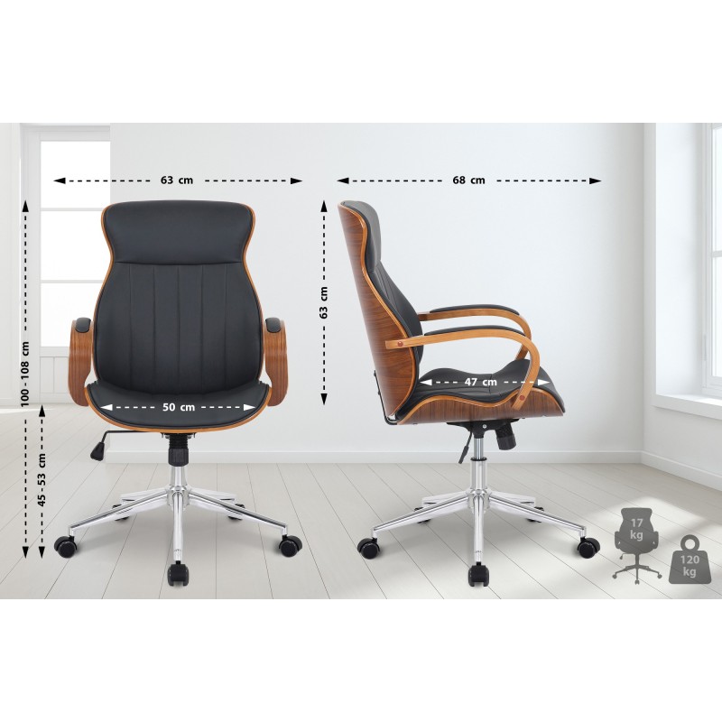 Silla de oficina Melilla en nogal/piel sintética negra