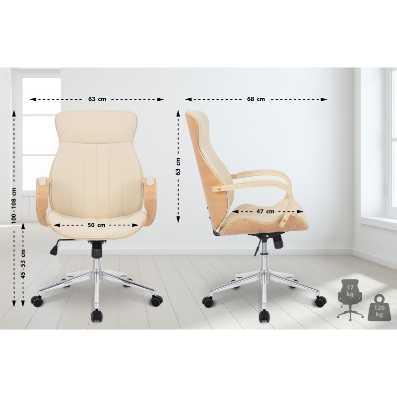 Silla de oficina Melilla en piel sintética natural/crema