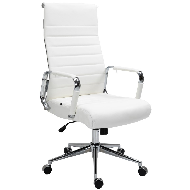 Silla de oficina Columbus en piel auténtica blanca