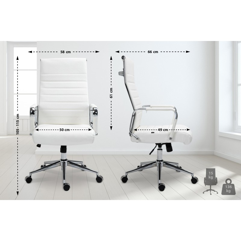Silla de oficina Columbus en piel auténtica blanca