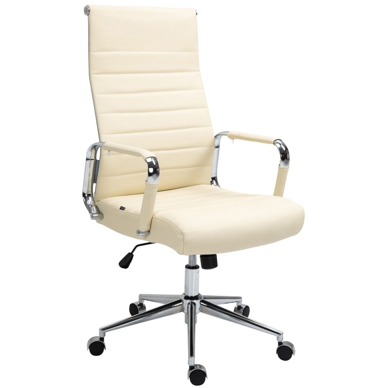 Silla de oficina Columbus en piel auténtica color crema