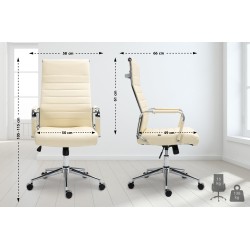 Silla de oficina Columbus en piel auténtica color crema