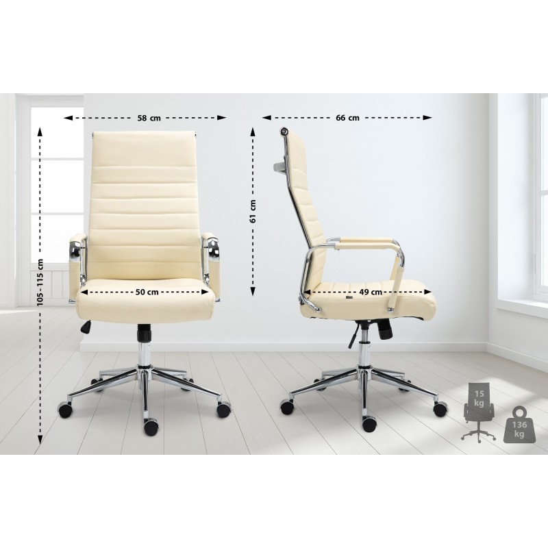 Silla de oficina Columbus en piel auténtica color crema