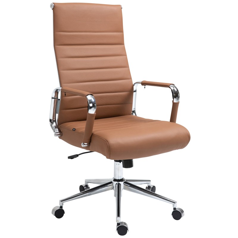 Silla de oficina Columbus en piel auténtica color marrón claro