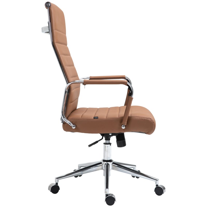 Silla de oficina Columbus en piel auténtica color marrón claro