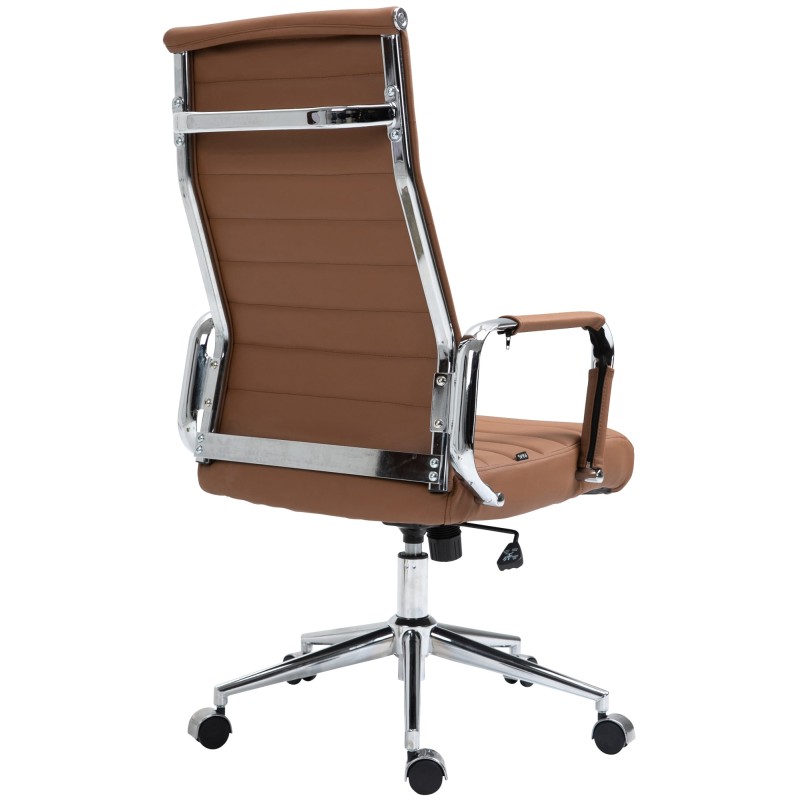 Silla de oficina Columbus en piel auténtica color marrón claro