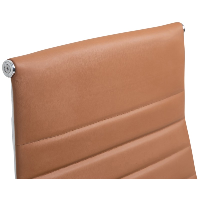 Silla de oficina Columbus en piel auténtica color marrón claro