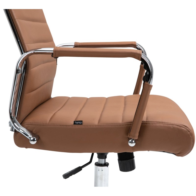 Silla de oficina Columbus en piel auténtica color marrón claro