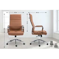 Silla de oficina Columbus en piel auténtica color marrón claro