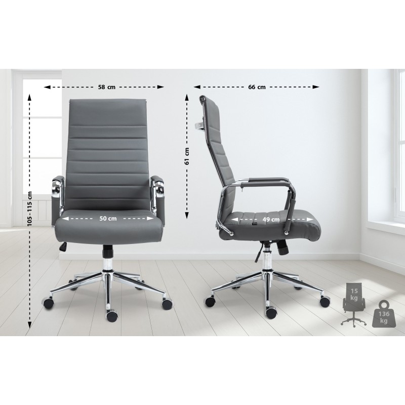 Silla de oficina Columbus en piel auténtica gris