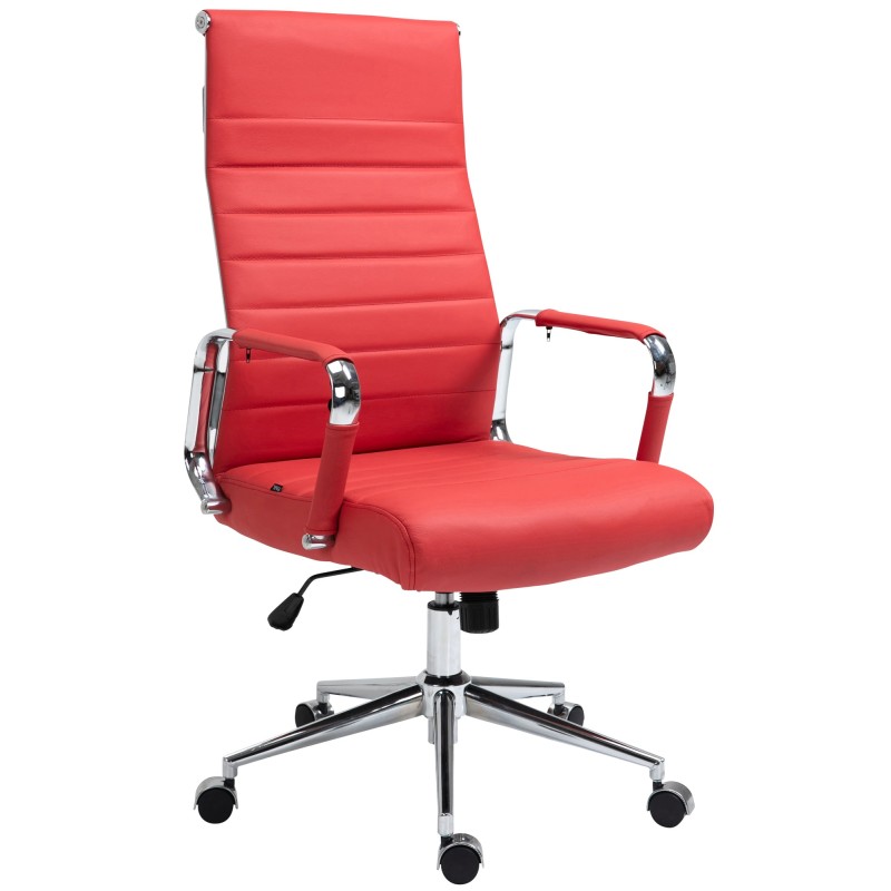 Silla de oficina Columbus en piel auténtica roja