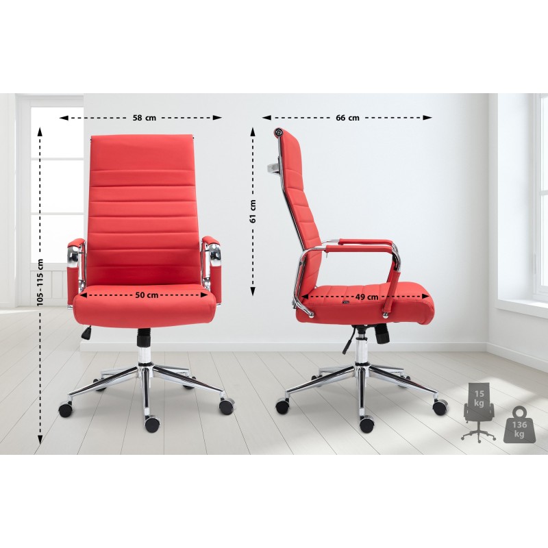 Silla de oficina Columbus en piel auténtica roja