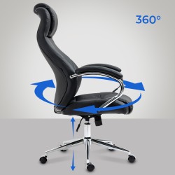 Silla de oficina Salford, piel auténtica, color negro