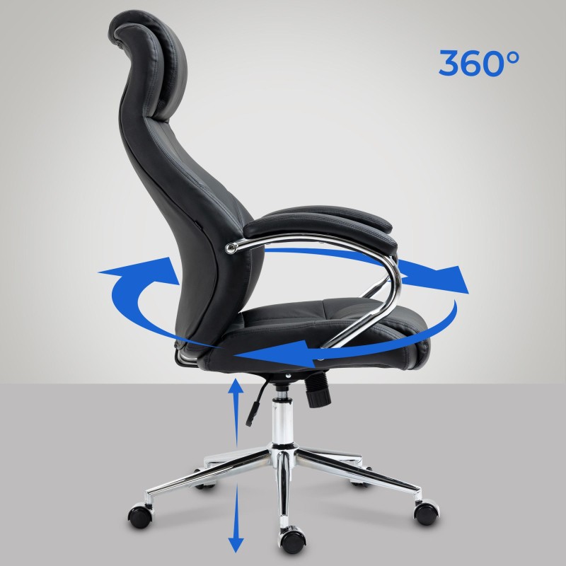 Silla de oficina Salford, piel auténtica, color negro