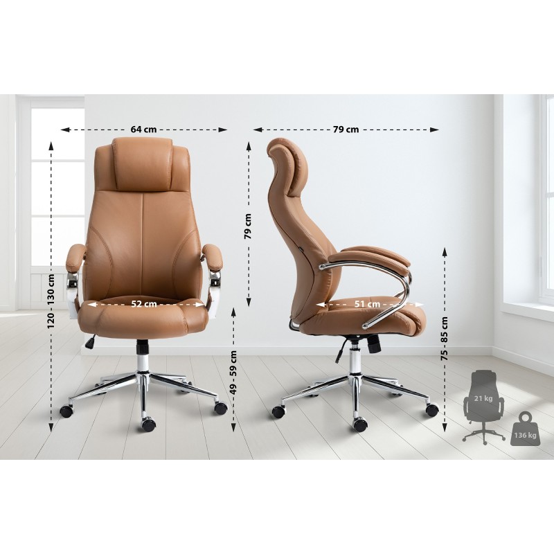 Silla de oficina Salford, piel auténtica, marrón claro