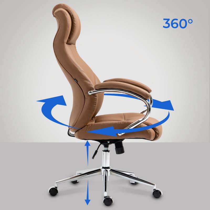 Silla de oficina Salford, piel auténtica, marrón claro