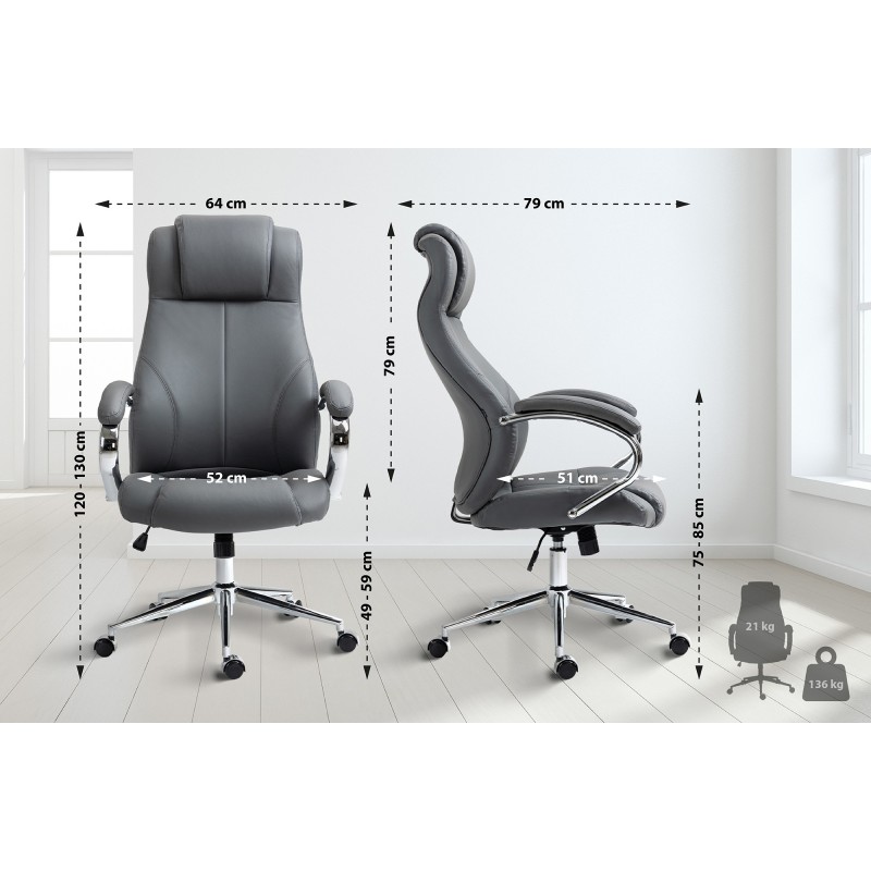 Silla de oficina Salford en cuero genuino gris