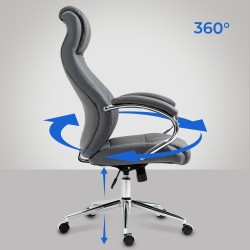 Silla de oficina Salford en cuero genuino gris