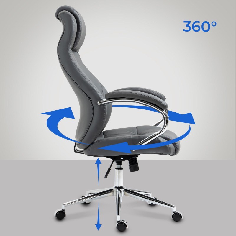 Silla de oficina Salford en cuero genuino gris