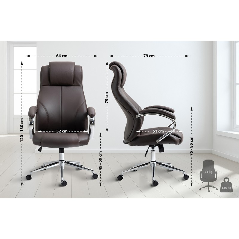 Silla de oficina Salford, piel auténtica, color marrón