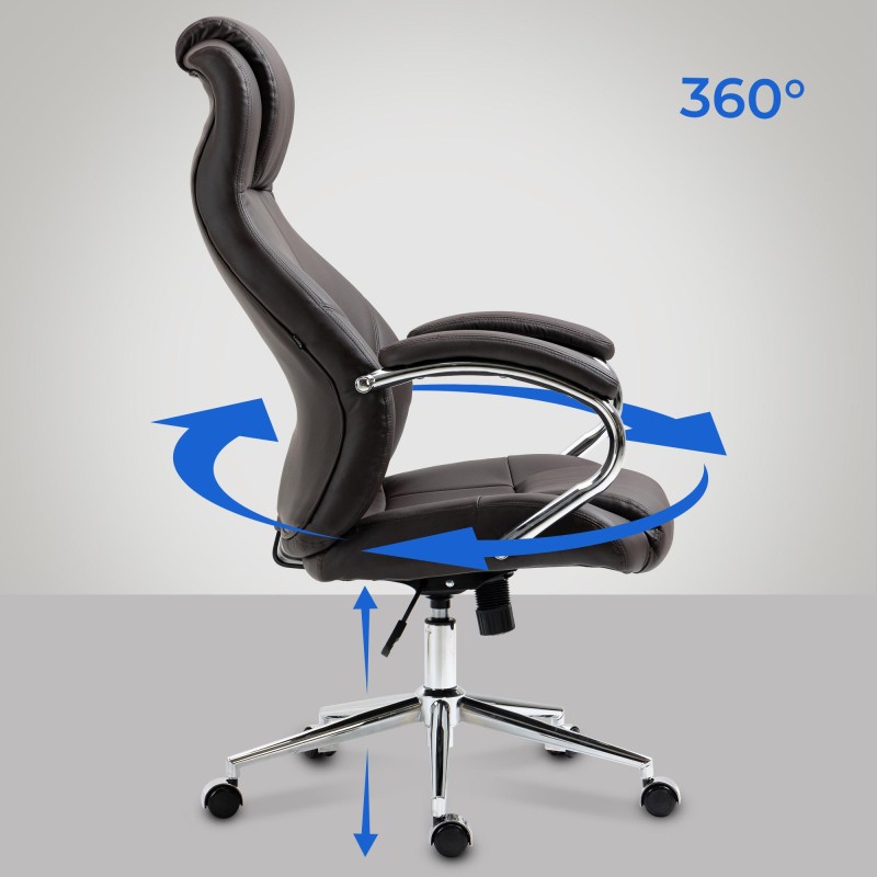 Silla de oficina Salford, piel auténtica, color marrón