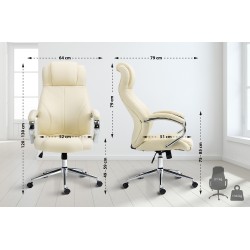 Silla de oficina Salford, piel auténtica, color crema