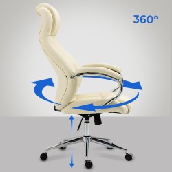 Silla de oficina Salford, piel auténtica, color crema