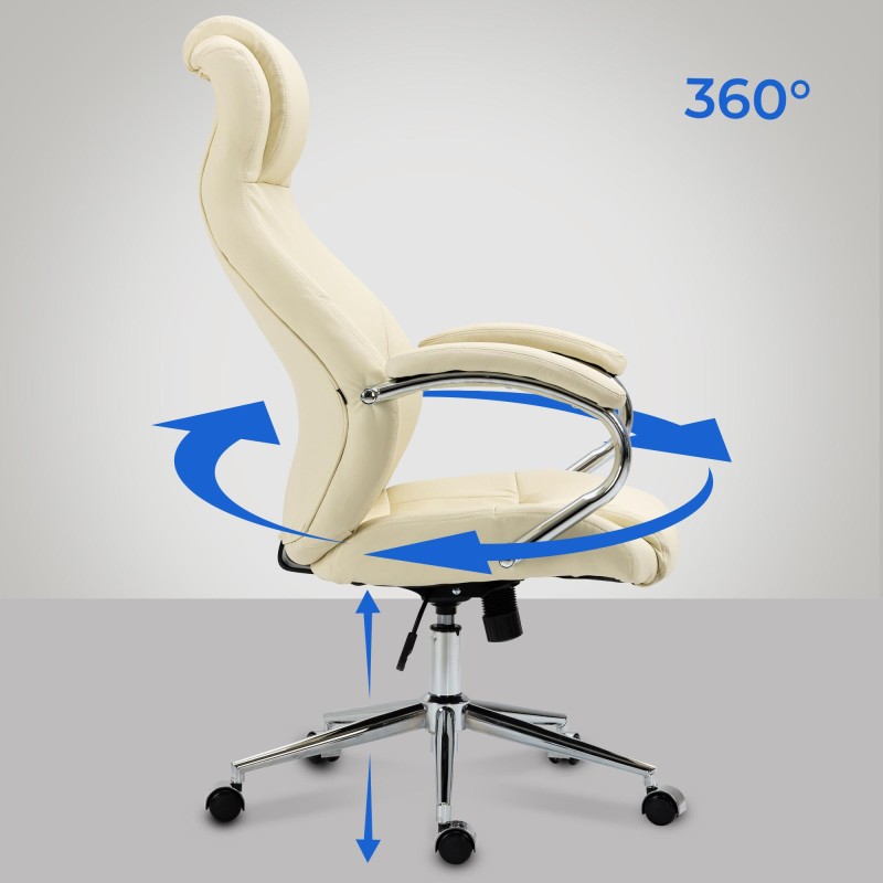 Silla de oficina Salford, piel auténtica, color crema