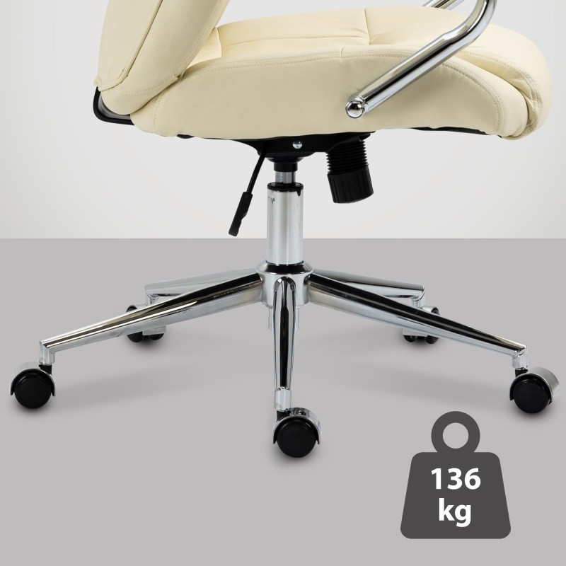Silla de oficina Salford, piel auténtica, color crema