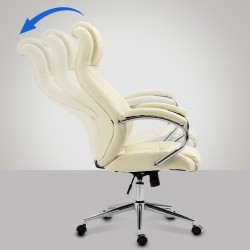 Silla de oficina Salford, piel auténtica, color crema