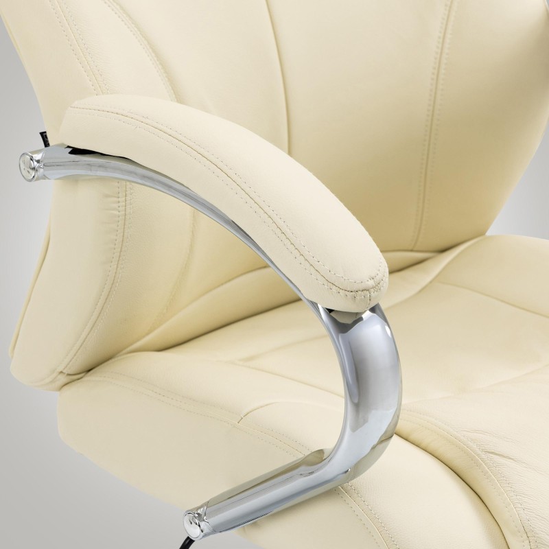 Silla de oficina Salford, piel auténtica, color crema