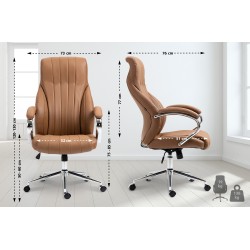 Silla de oficina Wigan en cuero genuino marrón claro