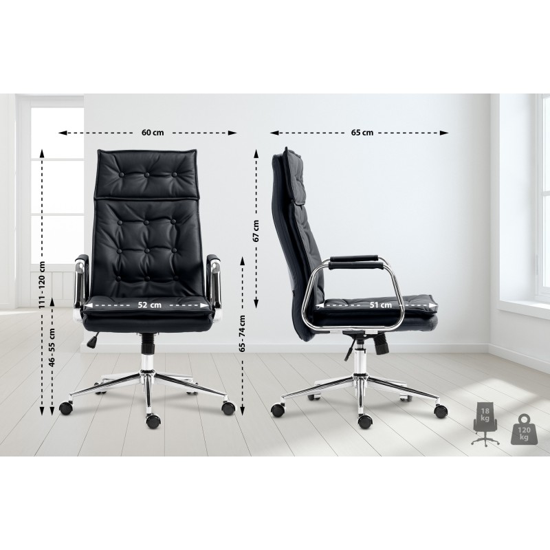 Silla de oficina Sotira en piel auténtica negra