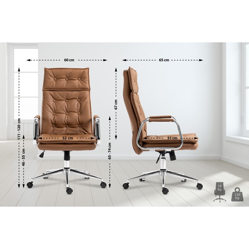 Silla de oficina Sotira en piel auténtica marrón claro