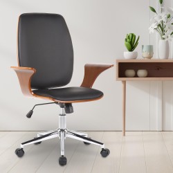 Silla de oficina Burbank en nogal/piel sintética negra