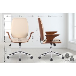 Silla de oficina Burbank en piel sintética color nogal/crema