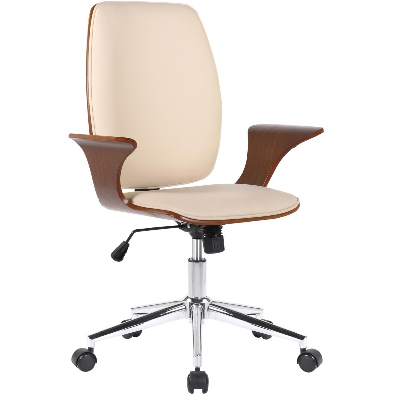 Silla de oficina Burbank en piel sintética color nogal/crema