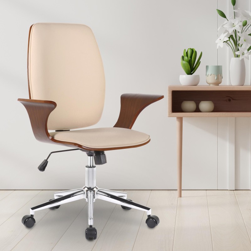 Silla de oficina Burbank en piel sintética color nogal/crema