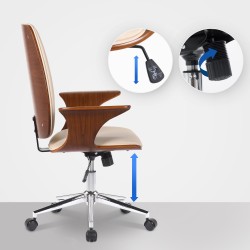 Silla de oficina Burbank en piel sintética color nogal/crema