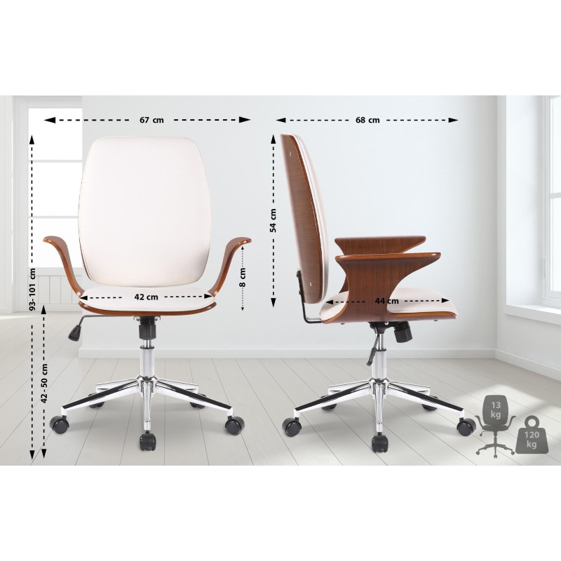 Silla de oficina Burbank en piel sintética color nogal/blanco