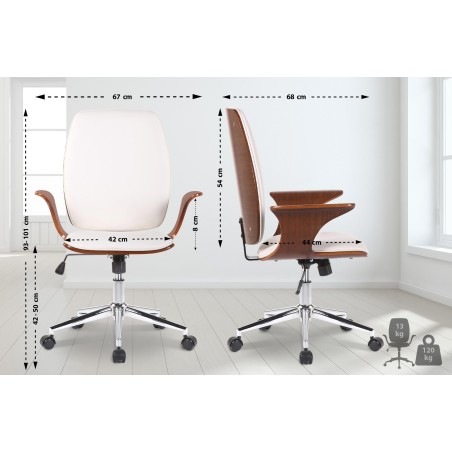 Silla de oficina Burbank en piel sintética color nogal/blanco