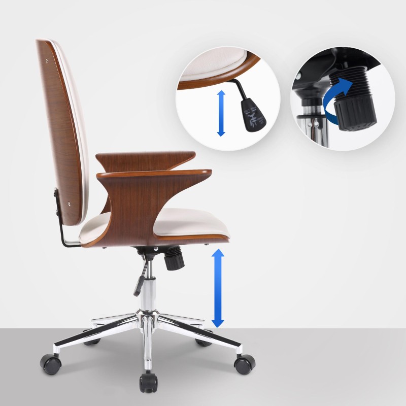 Silla de oficina Burbank en piel sintética color nogal/blanco