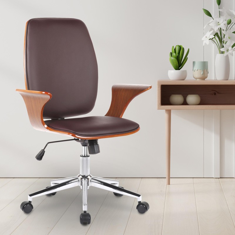 Silla de oficina Burbank en piel sintética color nogal/marrón