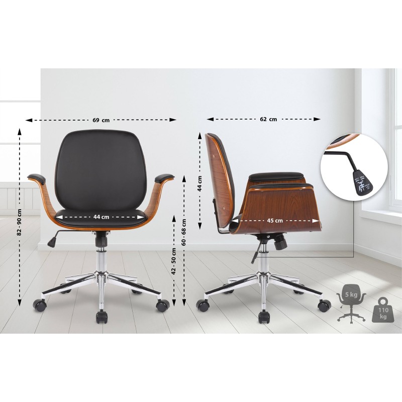 Silla de oficina Kemberg en nogal/piel sintética negra