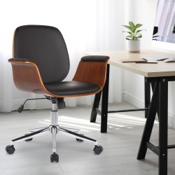 Silla de oficina Kemberg en nogal/piel sintética negra