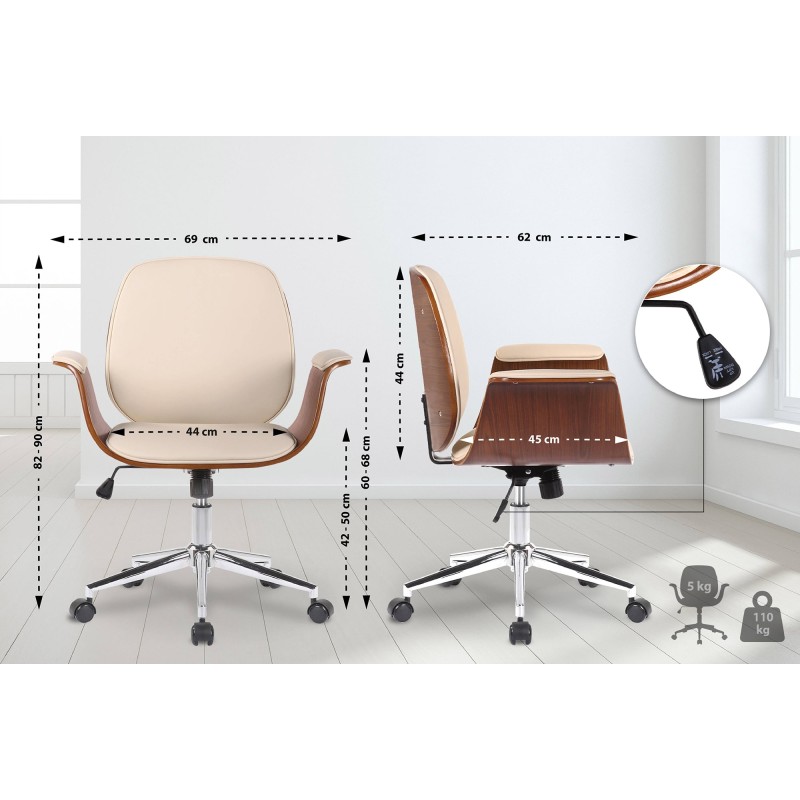 Silla de oficina Kemberg, piel sintética, nogal/crema