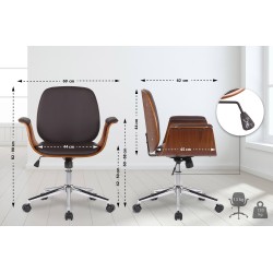 Silla de oficina Kemberg, piel sintética, nogal/marrón