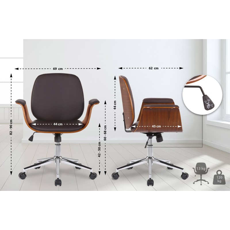 Silla de oficina Kemberg, piel sintética, nogal/marrón