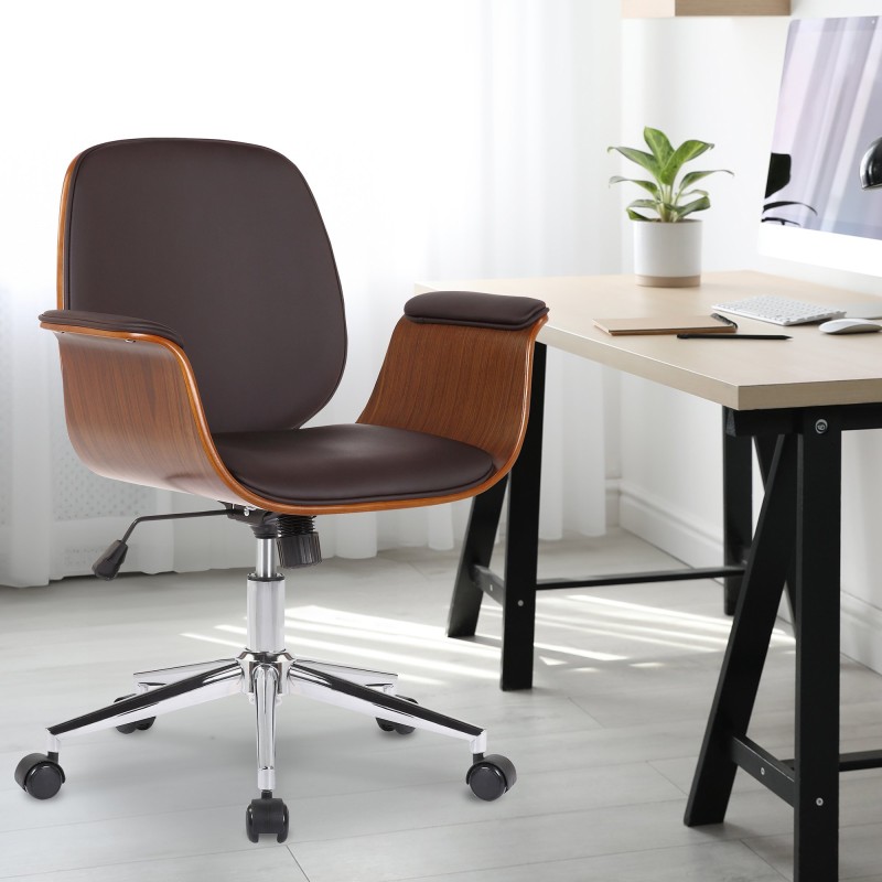 Silla de oficina Kemberg, piel sintética, nogal/marrón